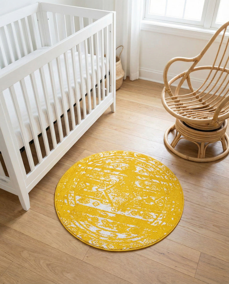 Brighton Stripes Collection Area Rug - Sussex (Yellow) Round Yellow  lifestyle 36