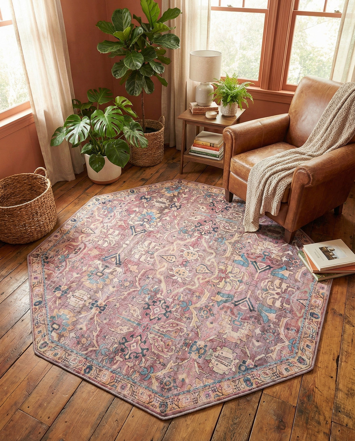 Vintage Memories Collection Area Rug -  Memories Octagon Pink  lifestyle 130