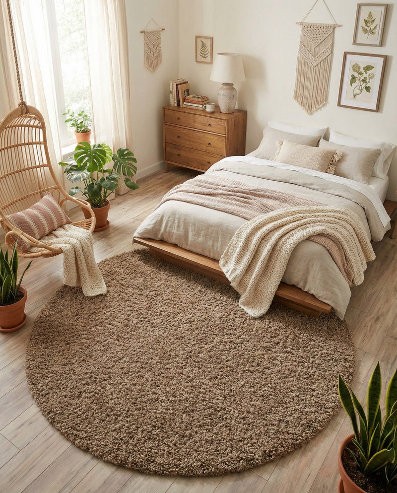 Plush Oasis Collection Area Rug - Serenity (Sandy Brown) Round Sandy Brown  lifestyle 81