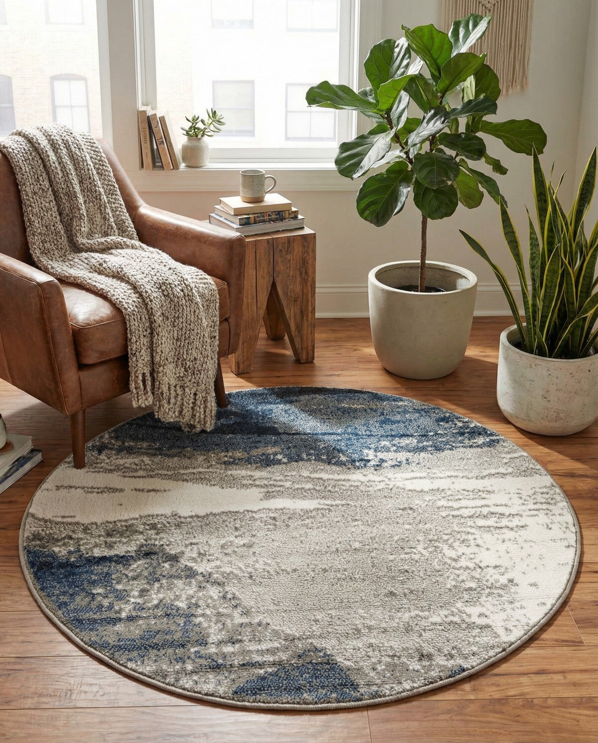 Copenhagen Edge Collection Area Rug - Nyhavn Round Blue  lifestyle 139