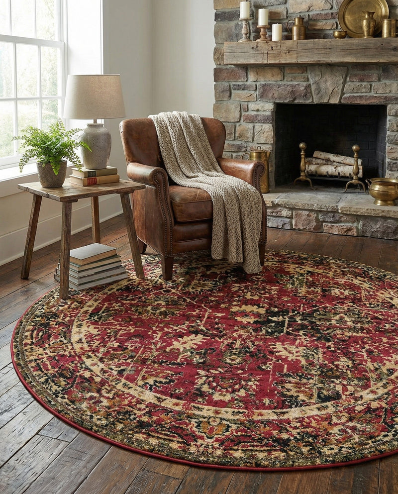 Neptune Elegance Collection Area Rug -  Galatea (Burgundy) Round Burgundy  lifestyle 73
