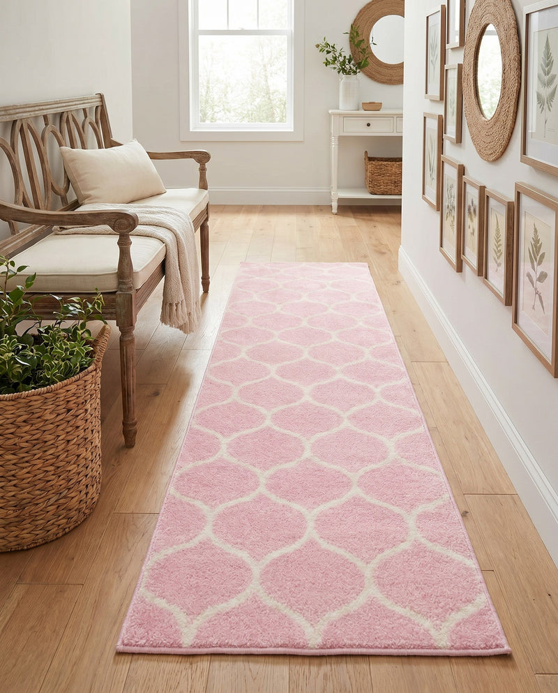 Trellis Mosaic Collection Area Rug -  Pergolatown (Light Pink) Runner Light Pink  lifestyle 64