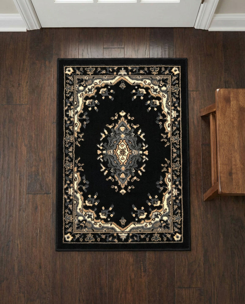 Tabriz Tapestry Collection Area Rug - Azerbaijan (Black) Rectangle Black  lifestyle 23