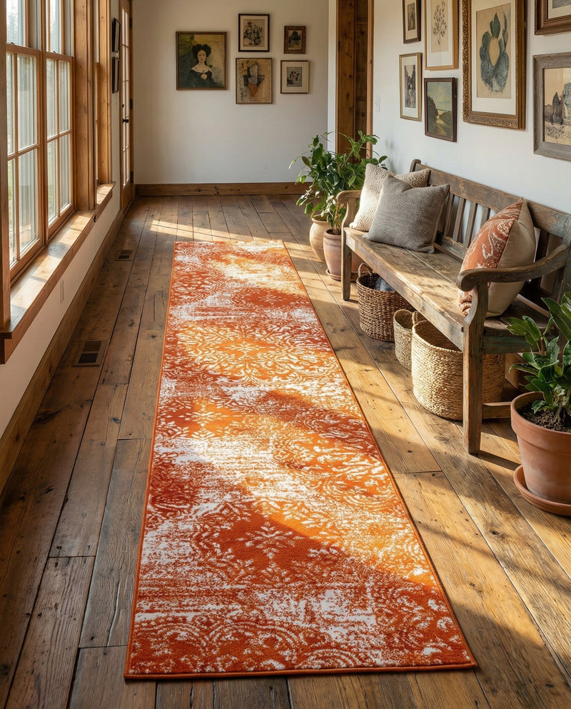 Riviera Elegance Collection Area Rug -  Monaco (Orange) Runner Orange  lifestyle 69