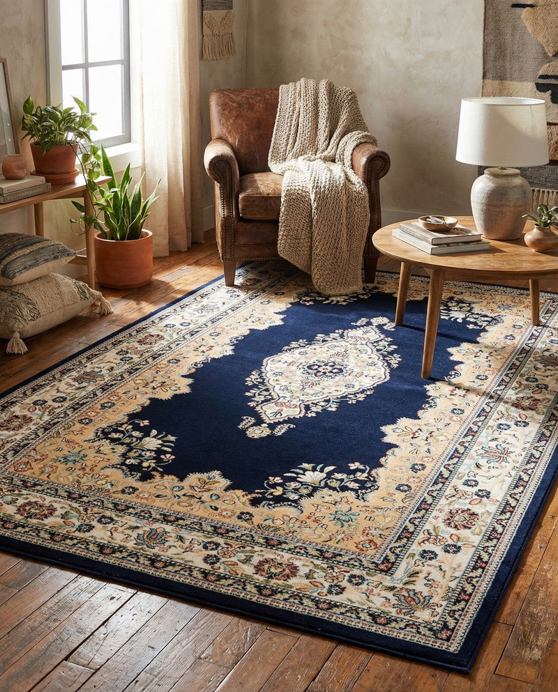 Persian Elegance Collection Area Rug - Isfahan Rectangle Navy Blue  lifestyle 41