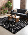 Berber Lattice Shag Collection Area Rug - Atlas (Black and White) Square Black and White  lifestyle 51