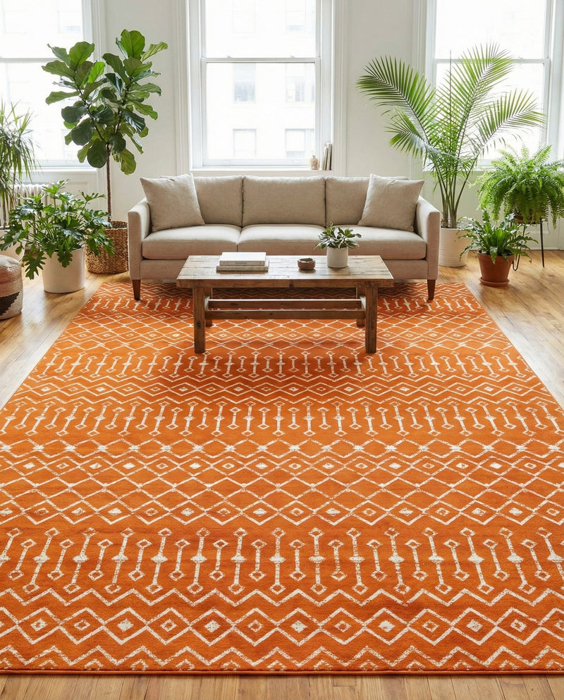 Marrakech Lattice Collection Area Rug - Medina (Orange) Rectangle Orange  lifestyle 4