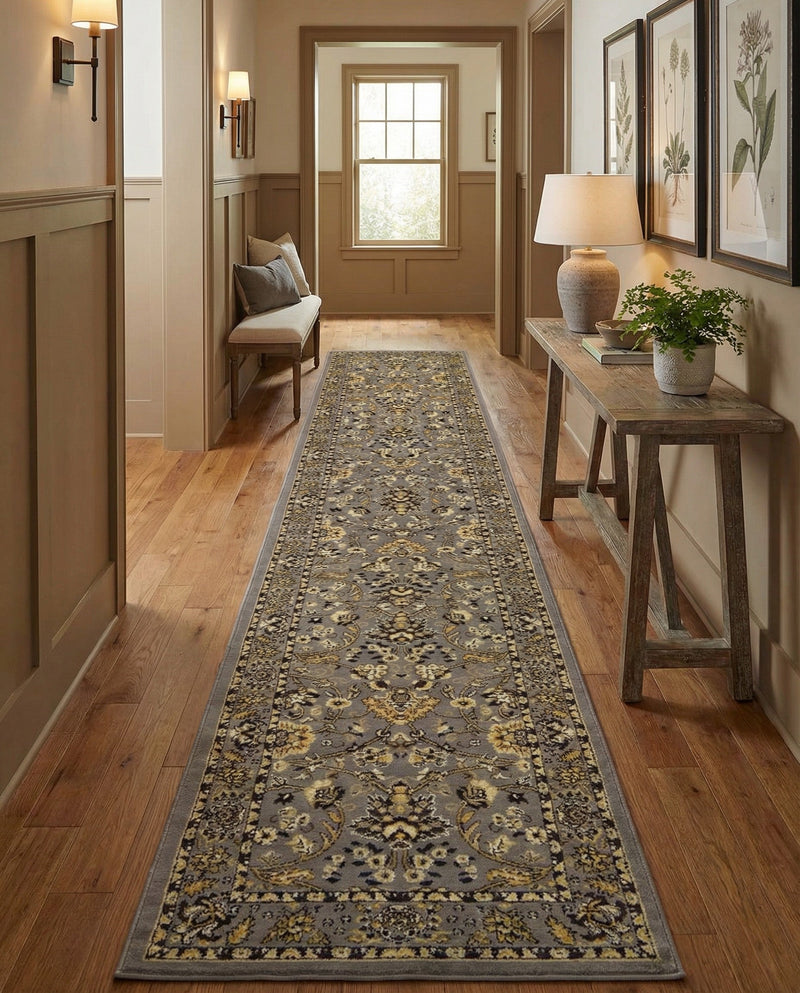 Isfahan Elegance Collection Area Rug - Naghsh-e Jahan (Gray) Runner Gray  lifestyle 47