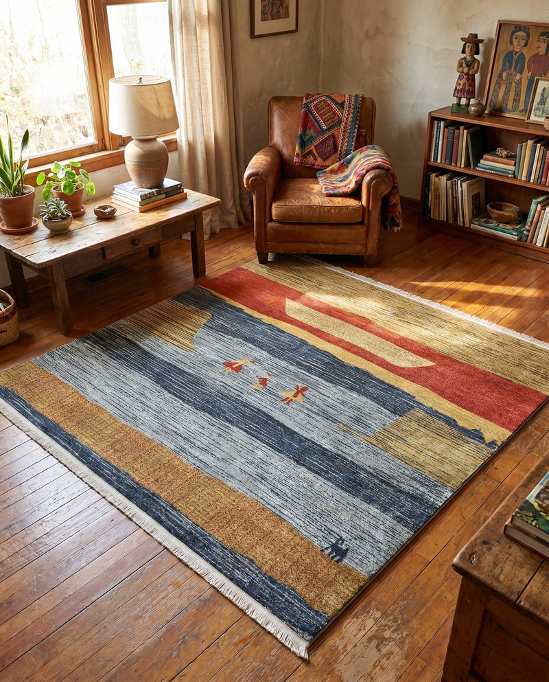 Zagros Oasis Collection Area Rug -  Lordegan Square Blue  lifestyle 45
