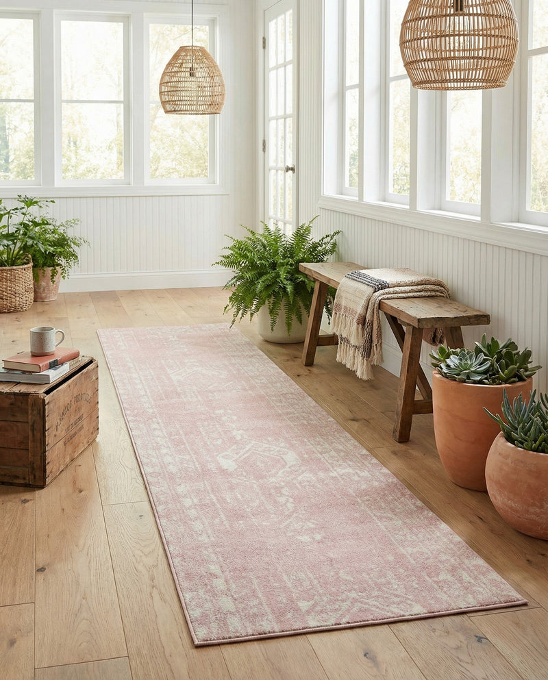 Brighton Stripes Collection Area Rug - Sussex (Pink) Runner Pink  lifestyle 62