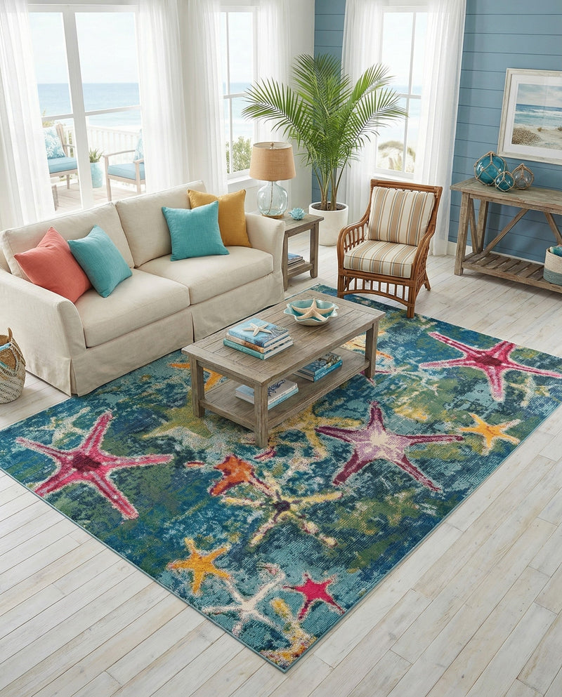 Sorrento Shores Collection Area Rug - Positano Rectangle Navy Blue  lifestyle 35