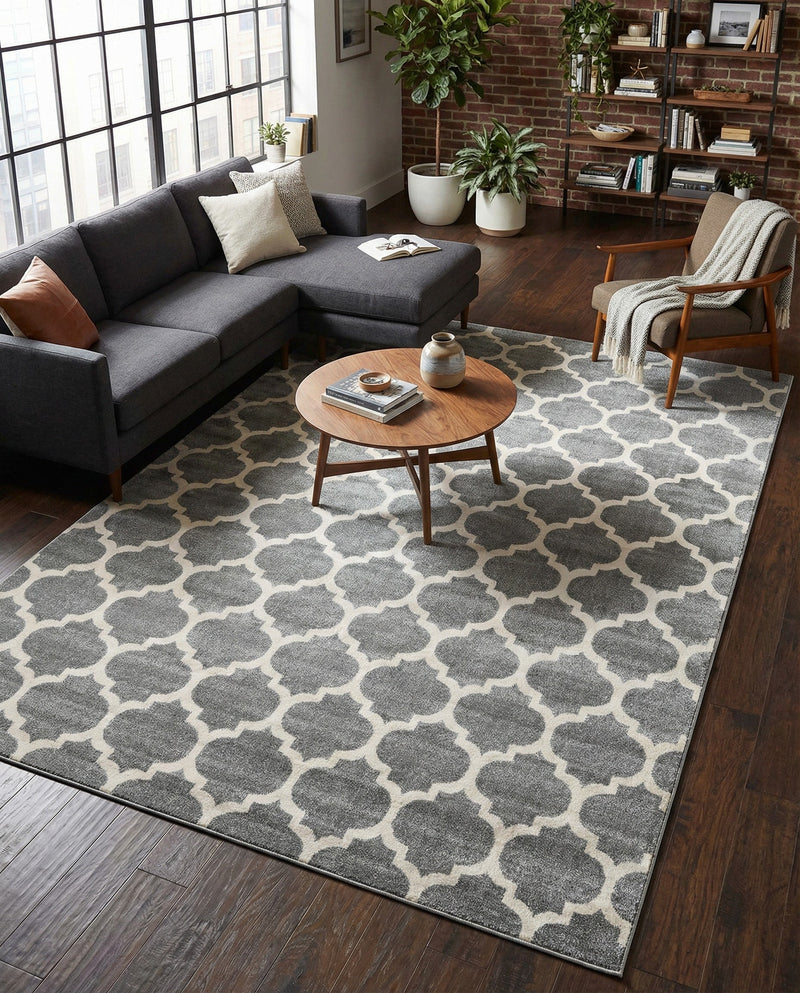 Lattice Gardens Collection Area Rug -  Bloomfield (Dark Gray) Rectangle Dark Gray  lifestyle 27