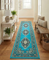 Tabriz Tapestry Collection Area Rug - Azerbaijan (Turquoise) Runner Turquoise  lifestyle 48