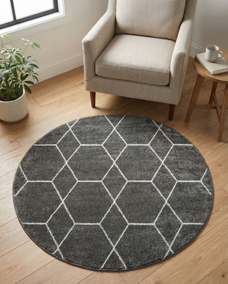 Trellis Mosaic Collection Area Rug - Arborville (Dark Gray) Round Dark Gray  lifestyle 79