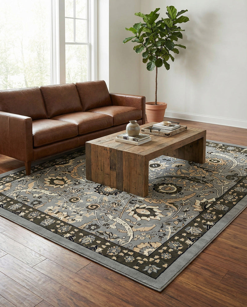Tabriz Tapestry Collection Area Rug - Sahand (Dark Gray) Rectangle Dark Gray  lifestyle 15