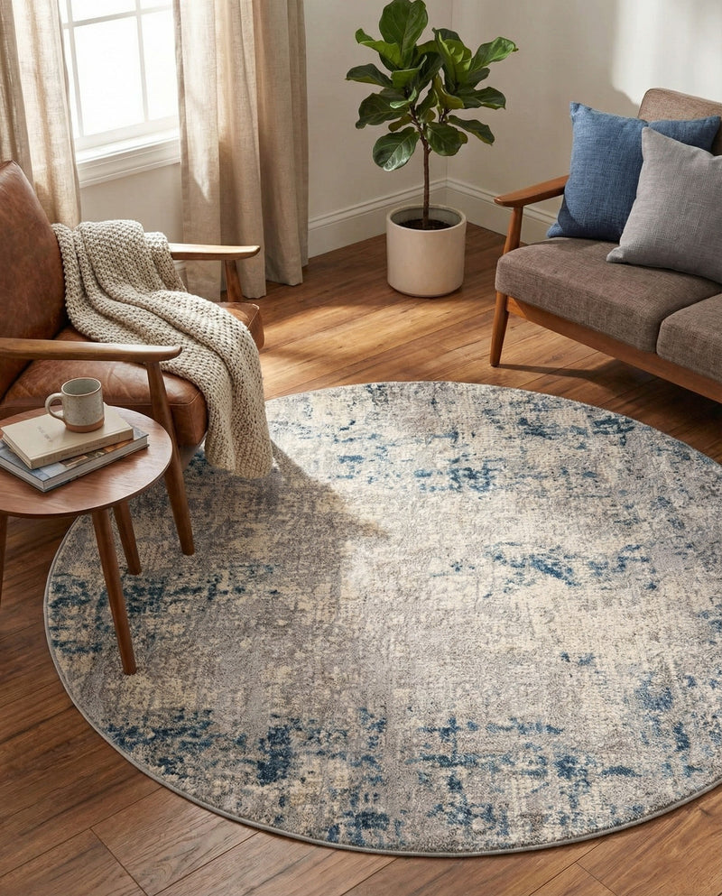 Aegean Elegance Collection Area Rug -  Milos Round Gray Blue  lifestyle 52