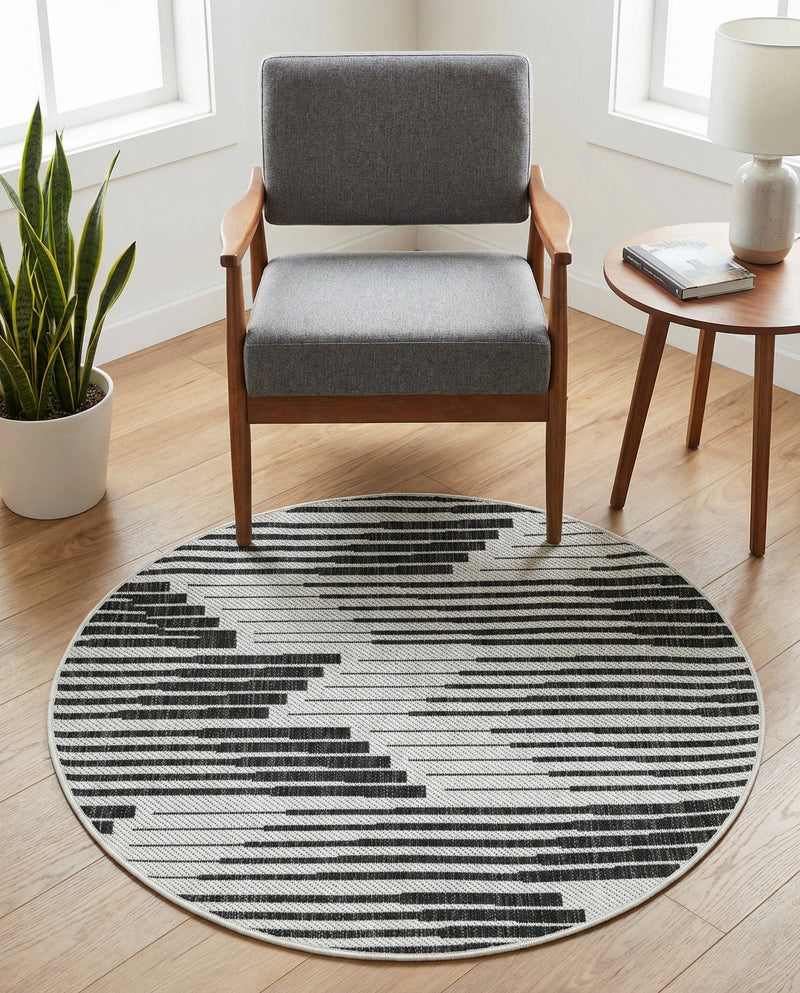 Urban Terrace Collection Area Rug -  Bronx Round Black and White  lifestyle 30