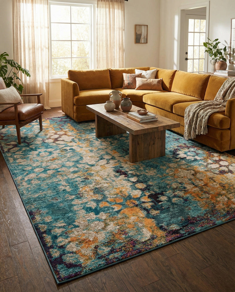 Venetian Tapestry Collection Area Rug - Murano Rectangle Blue  lifestyle 10