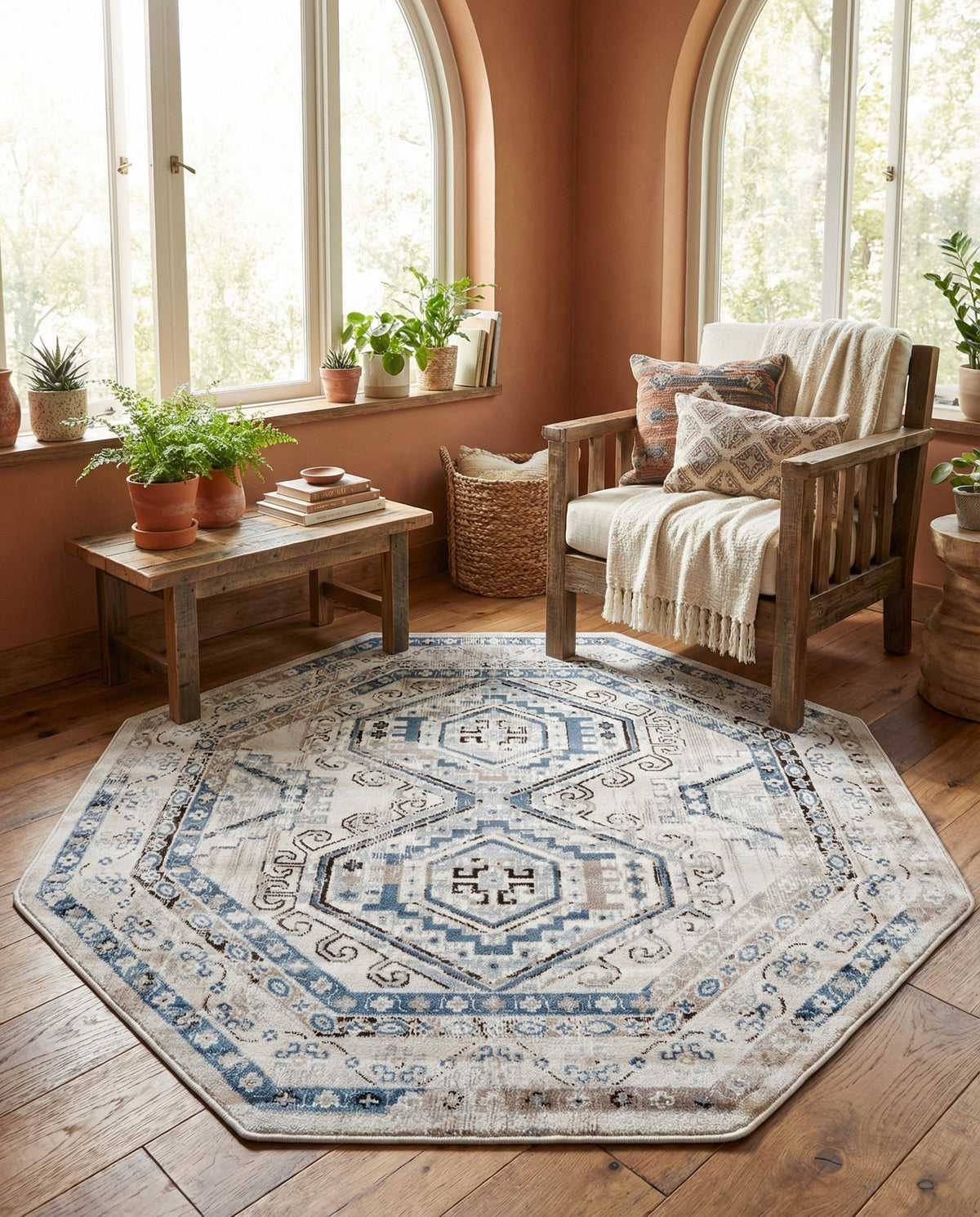 Savannah Elegance Collection Area Rug -  Tybee (Gray Blue) Octagon Gray Blue  lifestyle 92
