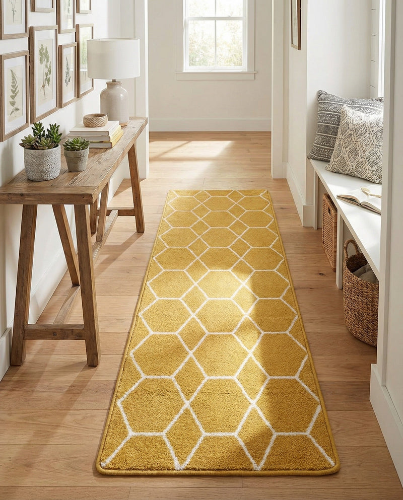 Trellis Mosaic Collection Area Rug - Arborville (Yellow) Runner Yellow  lifestyle 64