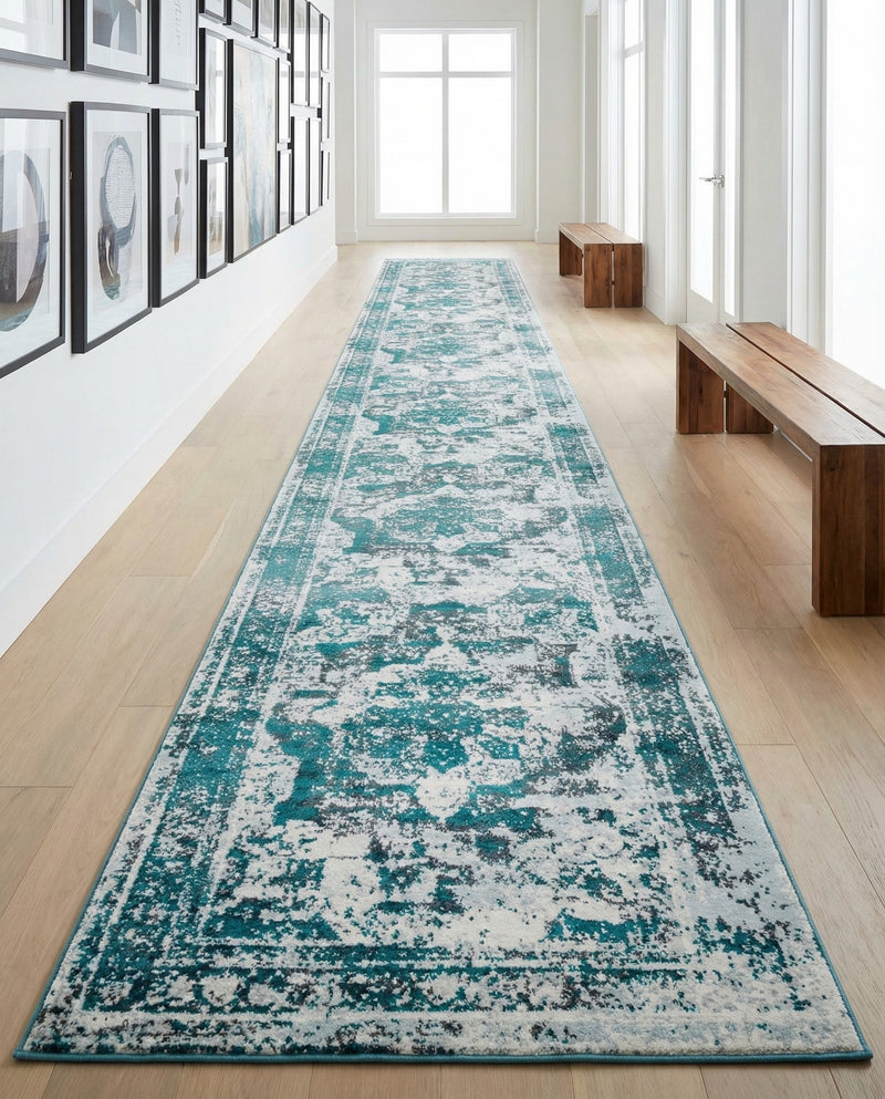 Riviera Elegance Collection Area Rug -  Menton (Turquoise) Runner Turquoise  lifestyle 58