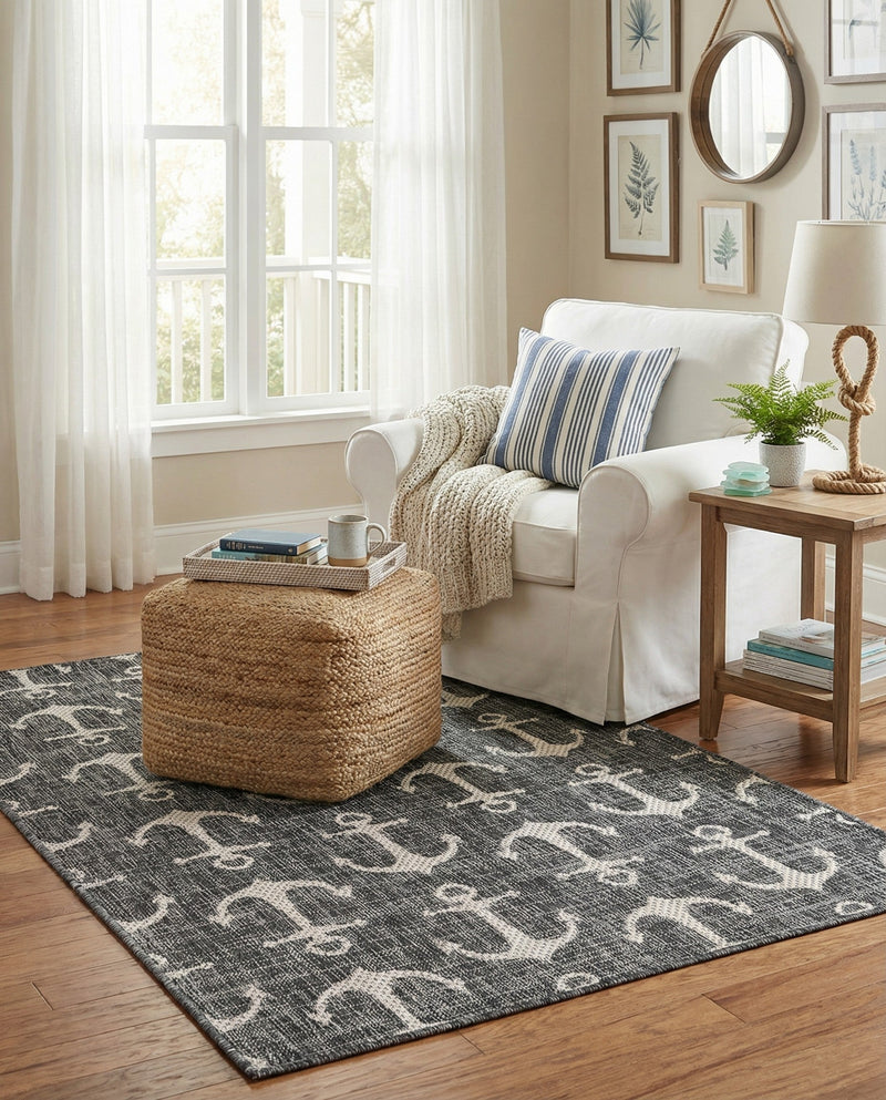 Seaside Haven Rugs Collection Area Rug - Sapphire (Charcoal) Rectangle Charcoal  lifestyle 28