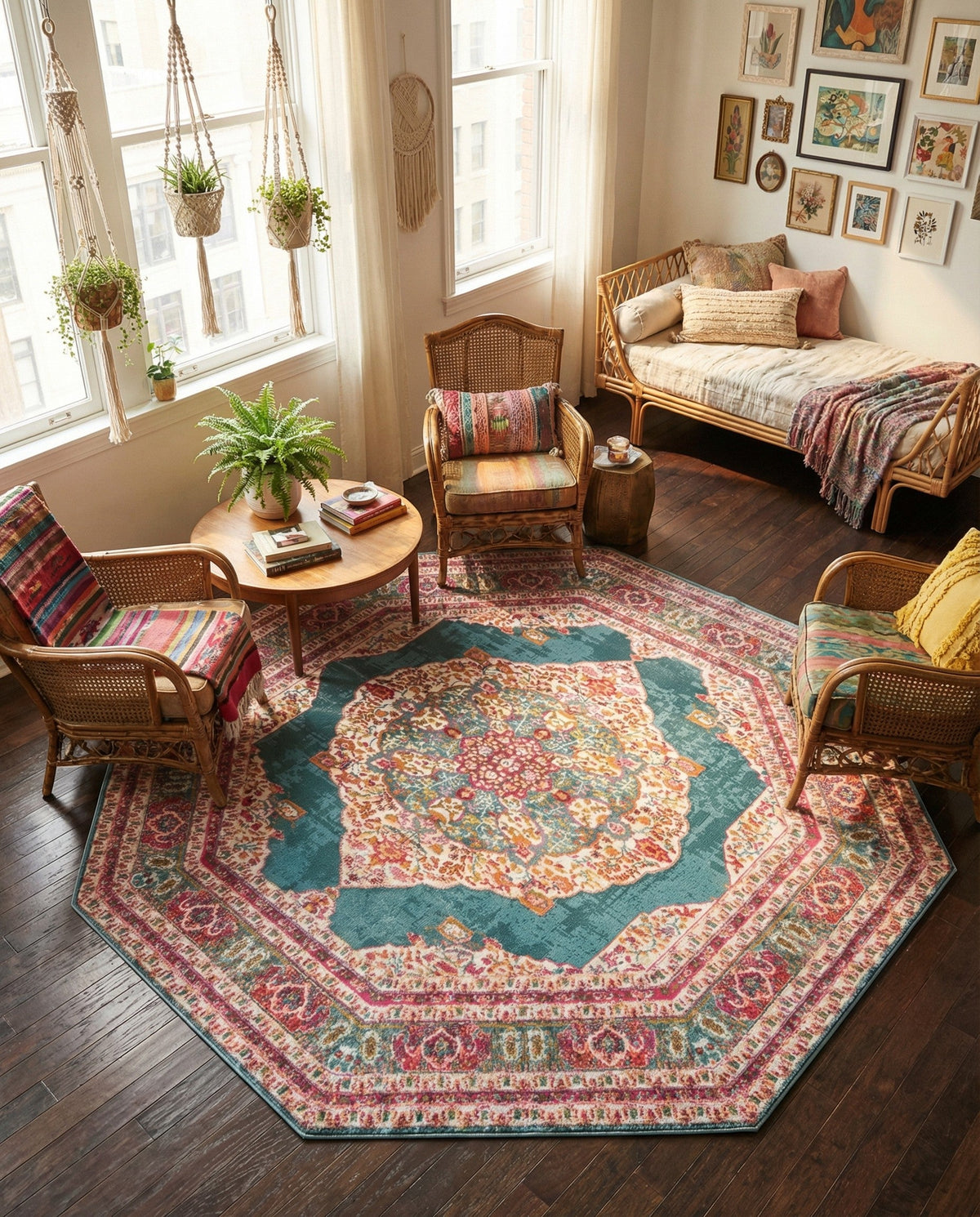 Caribbean Breeze Collection Area Rug -  Windward Octagon Turquoise  lifestyle 169