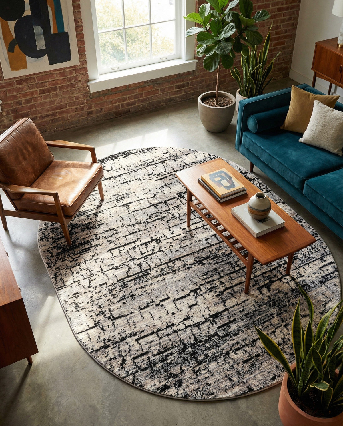 Santa Fe Trails Collection Area Rug -  Chaparral Oval Gray  lifestyle 95