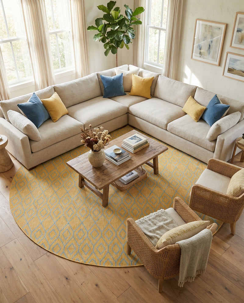 Urban Oasis Rugs Collection Area Rug -  Boulevard (Yellow and Aqua) Round Yellow and Aqua  lifestyle 51