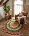 Woven Seaside Jute Collection Area Rug - Coastalhaven (Orange Green Yellow) Round Orange Green Yellow  lifestyle 25