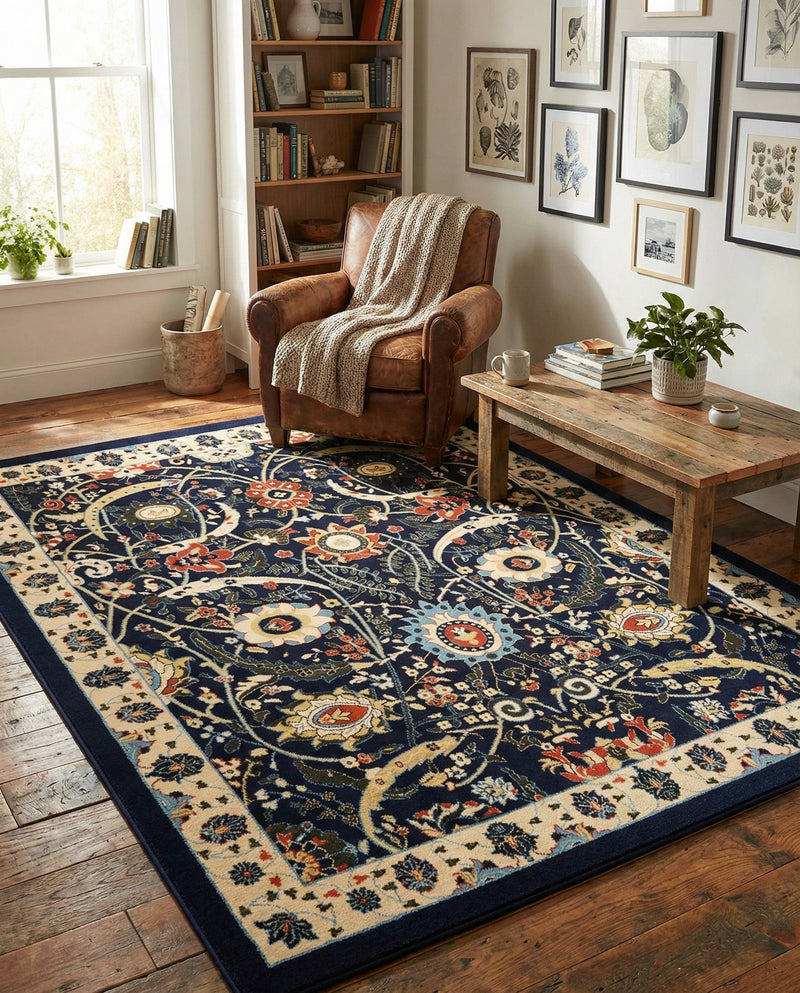 Tabriz Tapestry Collection Area Rug - Sahand (Navy Blue) Rectangle Navy Blue  lifestyle 11