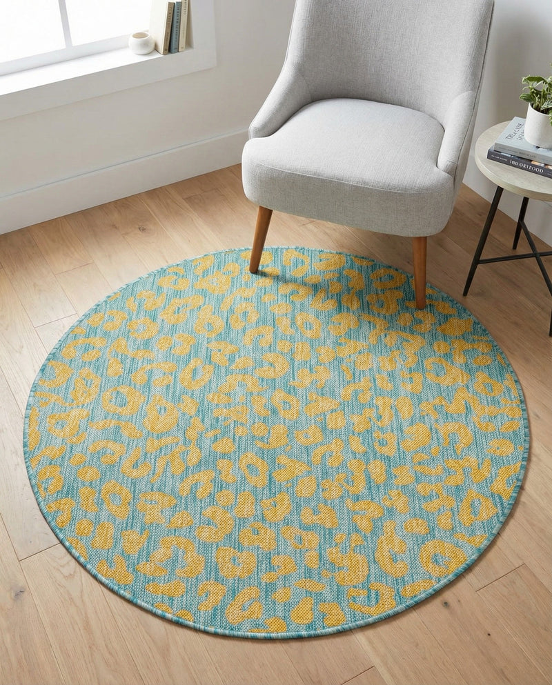 Savannah Escape Collection Area Rug -  Amazon (Blue Yellow) Round Blue Yellow  lifestyle 47