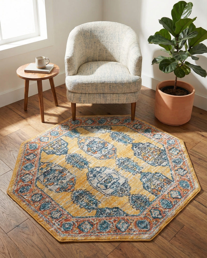 Seville Stripes Collection Area Rug -  Granada (Yellow) Octagon Yellow  lifestyle 75