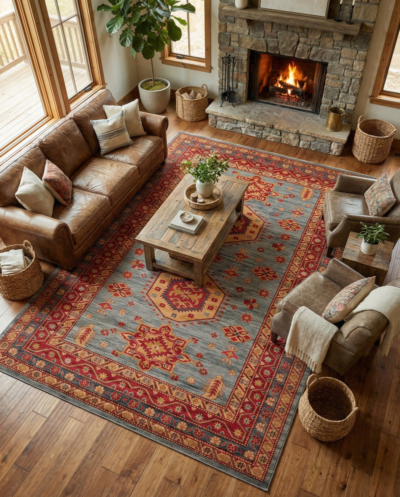 Persian Elegance Collection Area Rug -  Bushehr Rectangle Light Blue  lifestyle 11