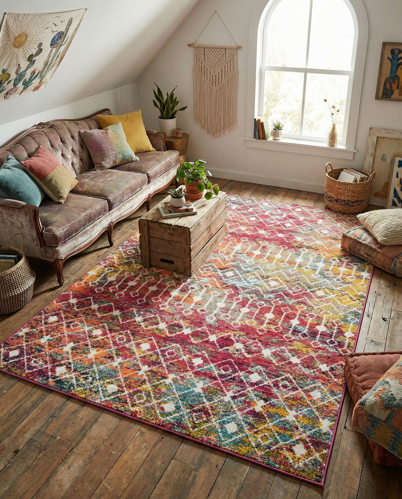 Mediterranean Lattice Collection Area Rug - Santorini (Multi) Rectangle Multi  lifestyle 20