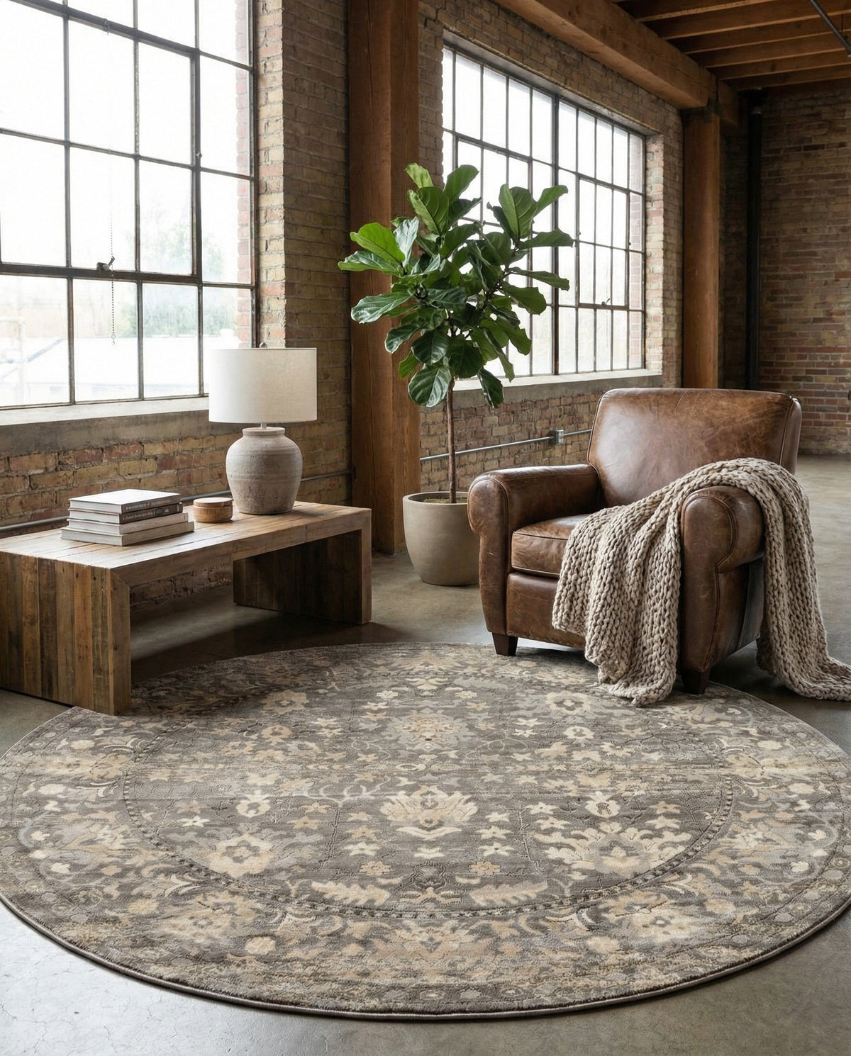 Cascade Range Collection Area Rug -  Shasta (Gray) Round Gray  lifestyle 127