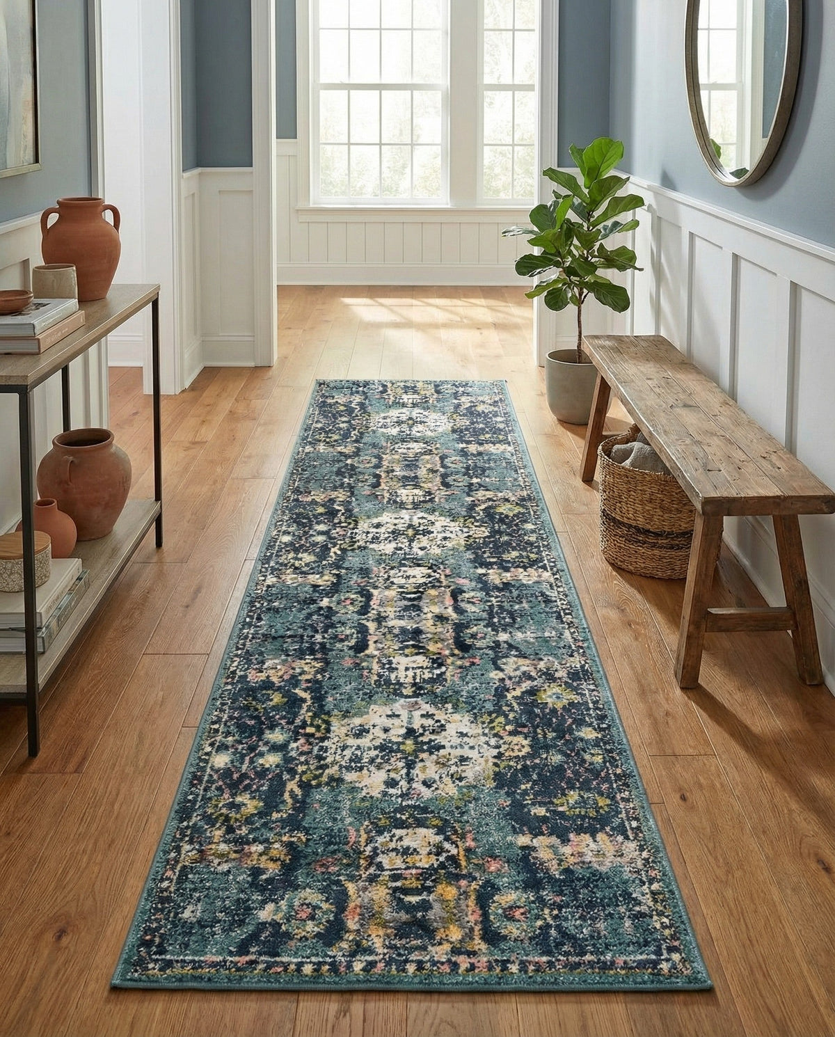 Savannah Elegance Collection Area Rug -  Azalea Runner Navy Blue  lifestyle 123