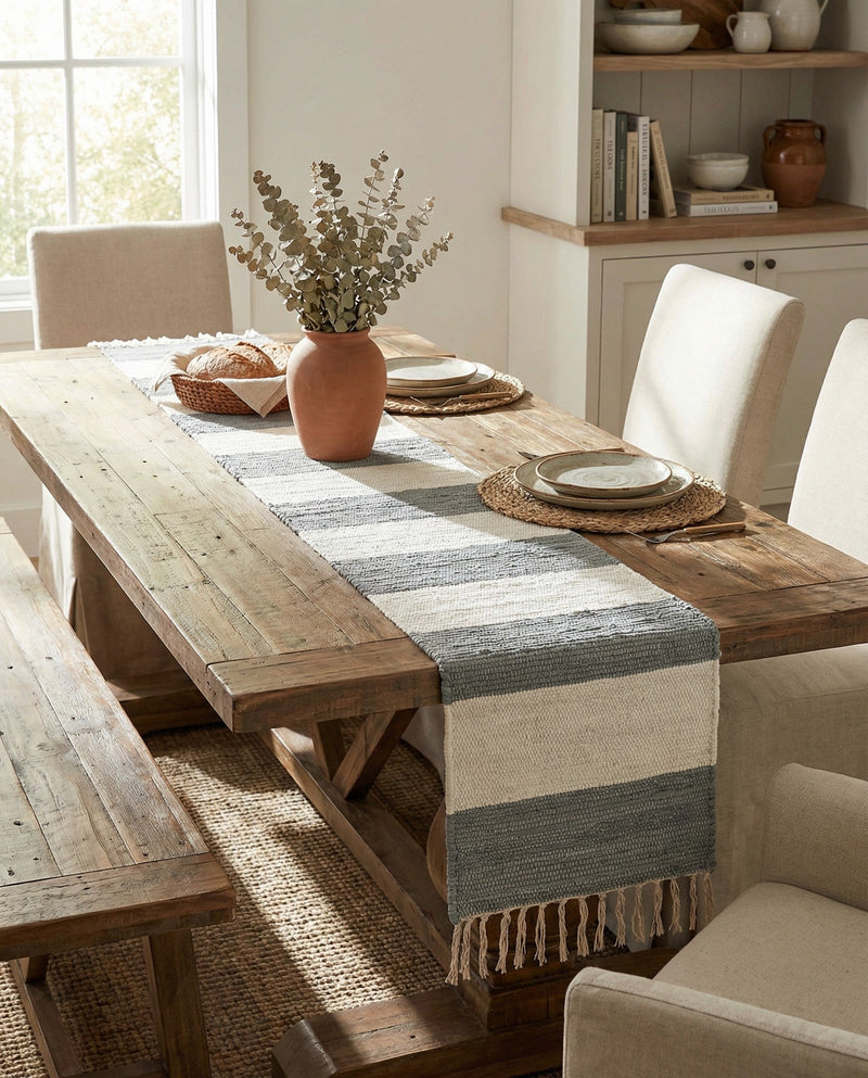 Tassel Trail Collection Area Rug - Pathway (Gray) Table Runner Gray  lifestyle 80