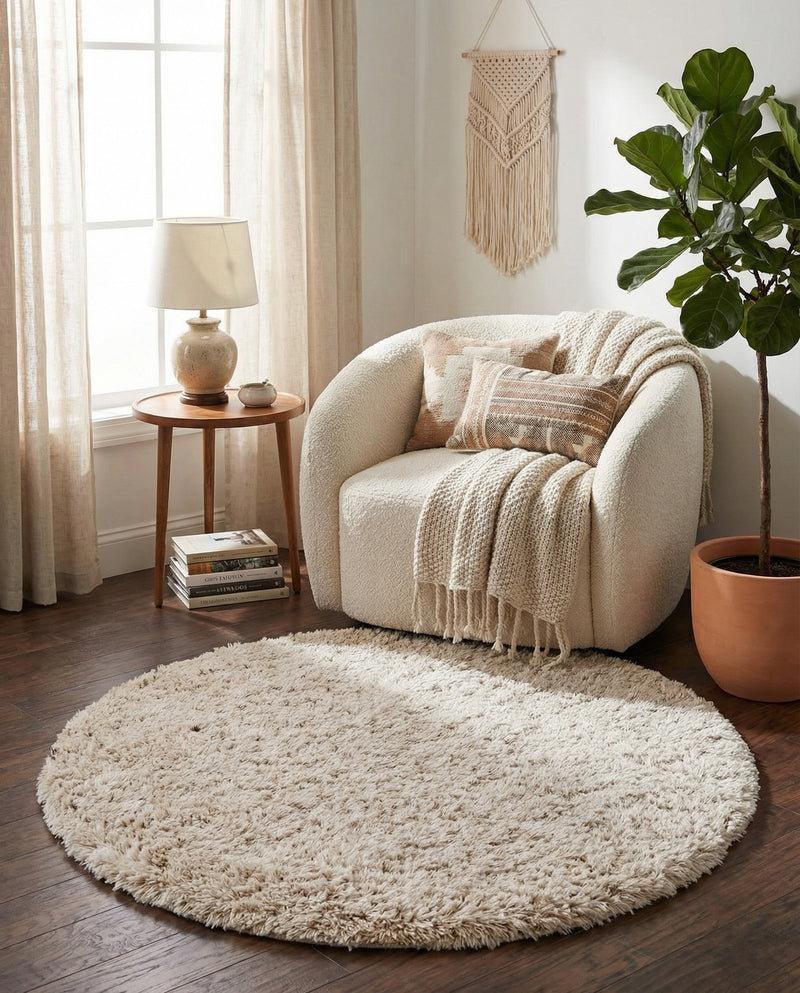 Eternal Plush Oasis Collection Area Rug -  Tranquility (Linen) Round Linen  lifestyle 68