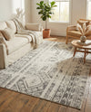 Brighton Stripes Collection Area Rug - Sussex (Ivory and Gray) Rectangle Ivory and Gray  lifestyle 7