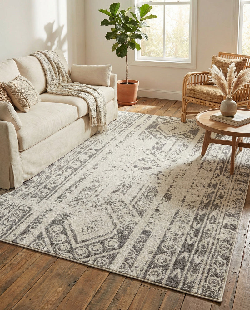 Brighton Stripes Collection Area Rug - Sussex (Ivory and Gray) Rectangle Ivory and Gray  lifestyle 7