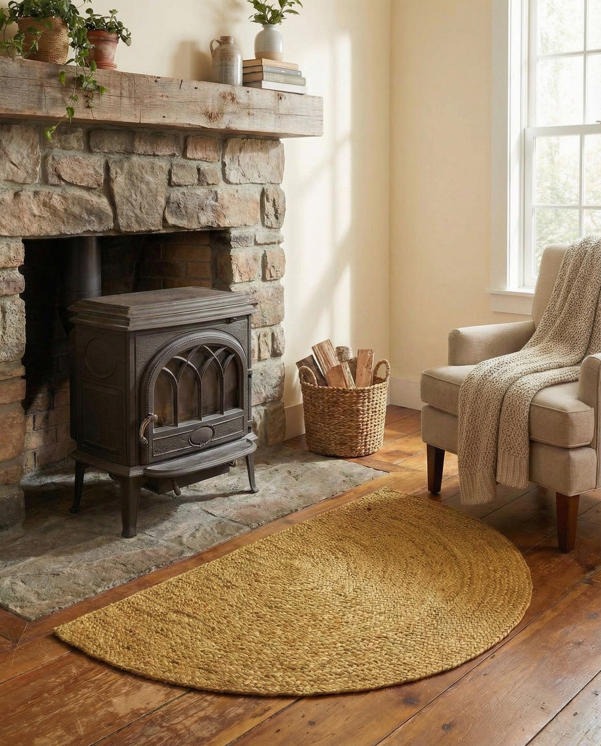 Woven Seaside Jute Collection Area Rug - Savannah (Yellow) Hearth Yellow  lifestyle 86