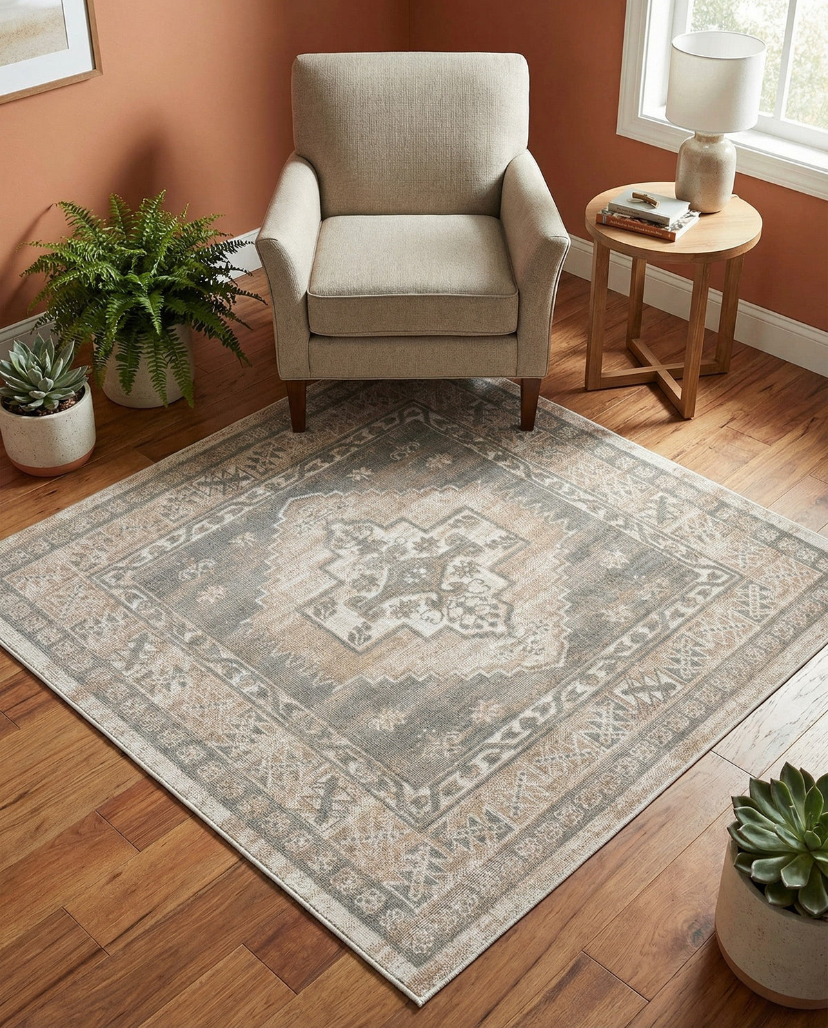 Savannah Series Collection Area Rug -  Augusta (Mink) Square Mink  lifestyle 94