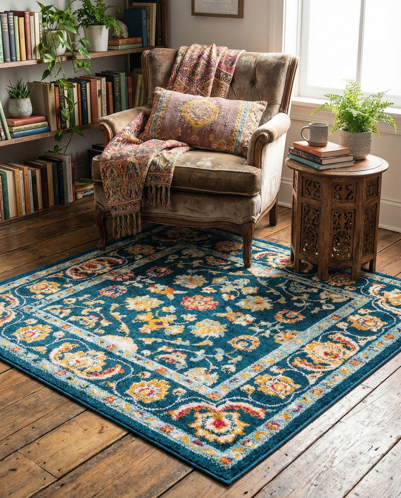 Adriana Terrace Collection Area Rug -  Positano (Navy Blue) Square Navy Blue  lifestyle 59