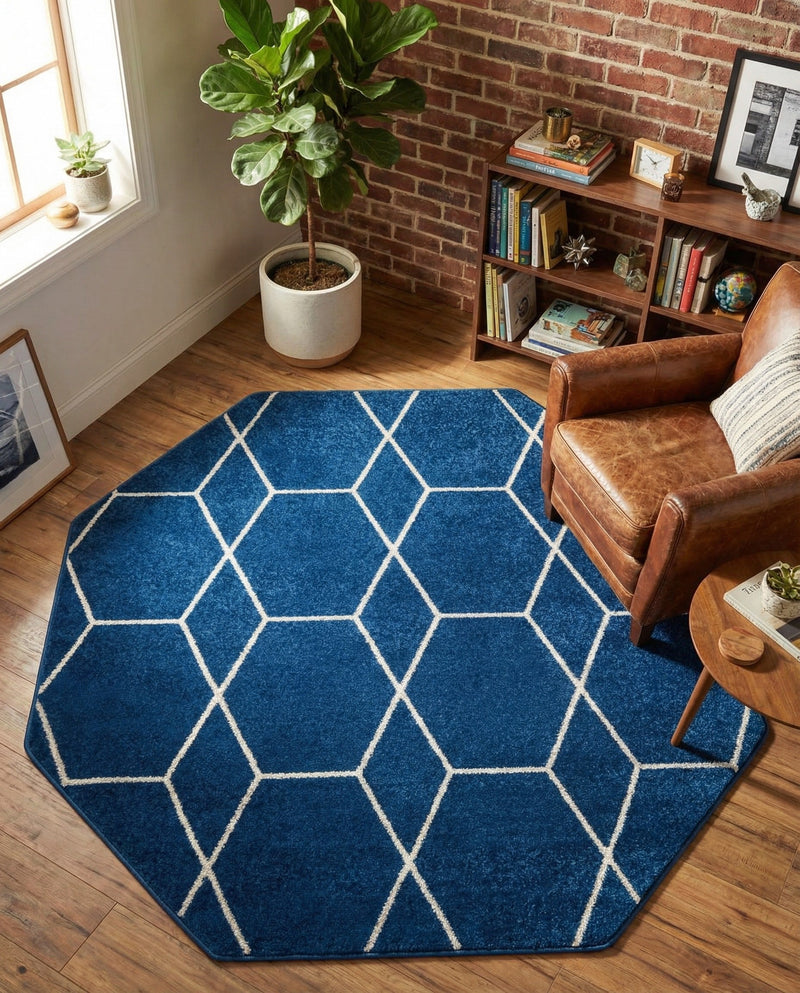 Trellis Mosaic Collection Area Rug - Arborville (Navy Blue) Octagon Navy Blue  lifestyle 86
