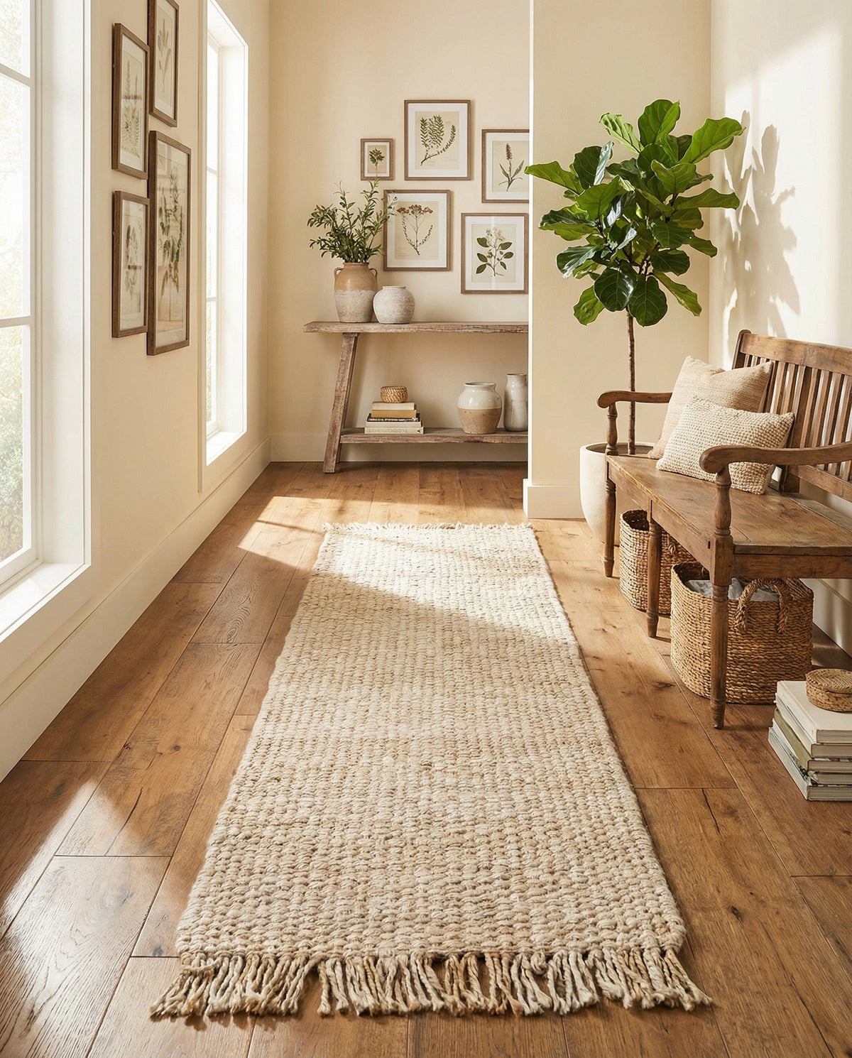 Savannah Jute Collection Area Rug - Seashore Runner Ivory  lifestyle 192