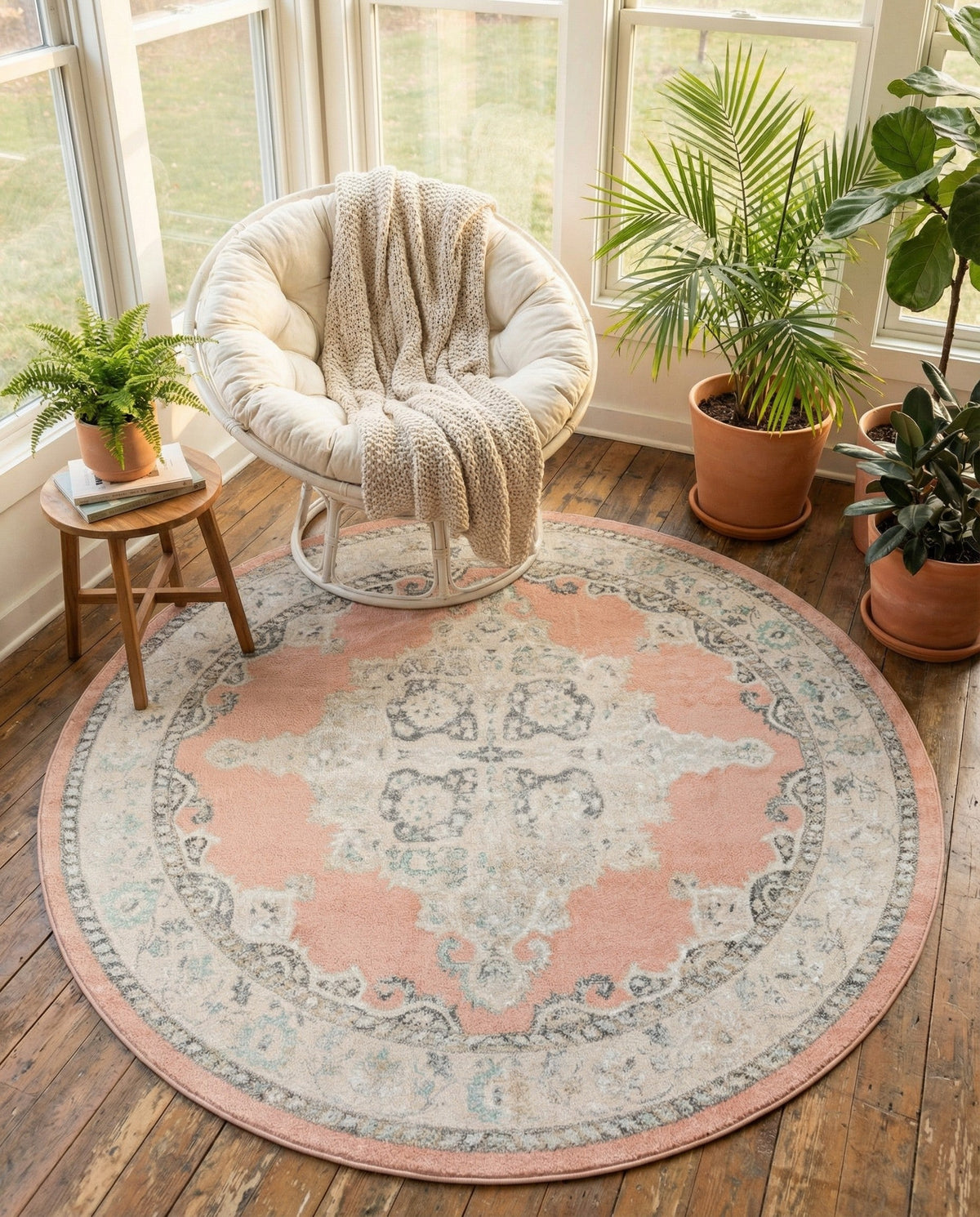Beverly Grove Collection Area Rug -  Fairfax (Rose) Round Rose  lifestyle 84