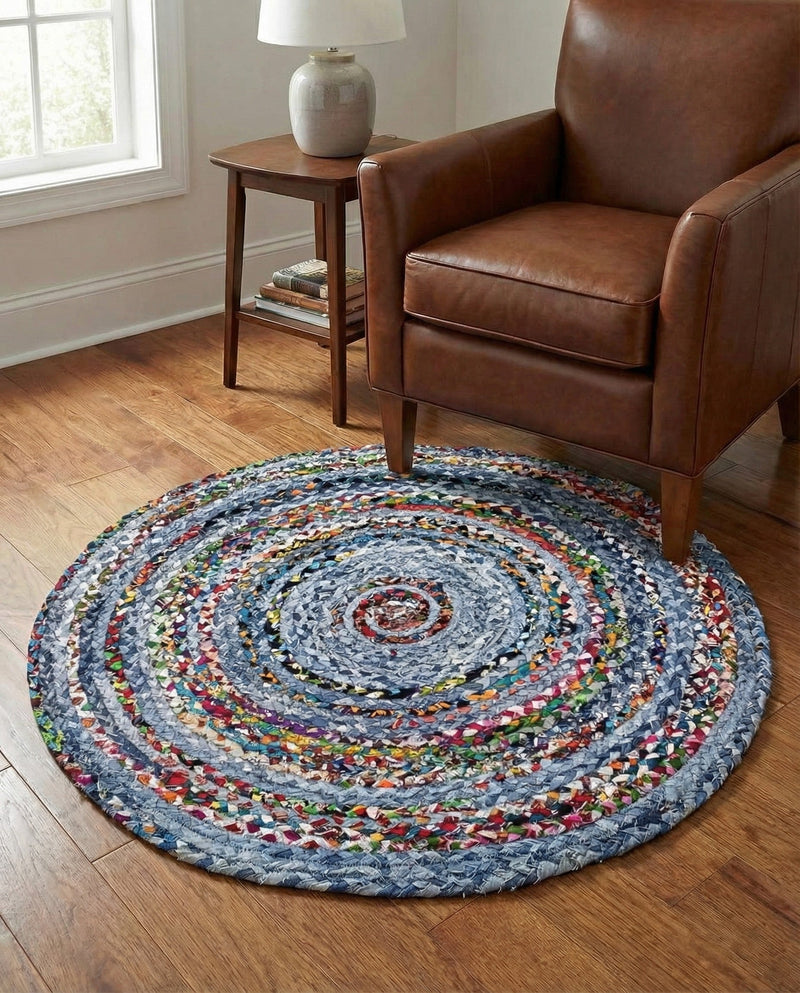 Woven Udaipur Collection Area Rug - Sahara Round Blue and Multi  lifestyle 65