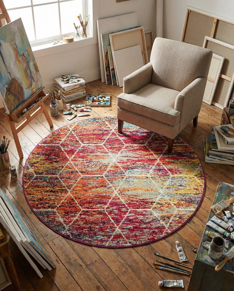 Trellis Mosaic Collection Area Rug - Arborville (Multi) Round Multi  lifestyle 86