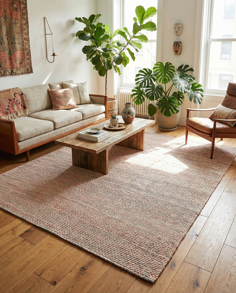 Coastal Haven Striped Jute Collection Area Rug - Marina Rectangle Pink and Gray  lifestyle 14